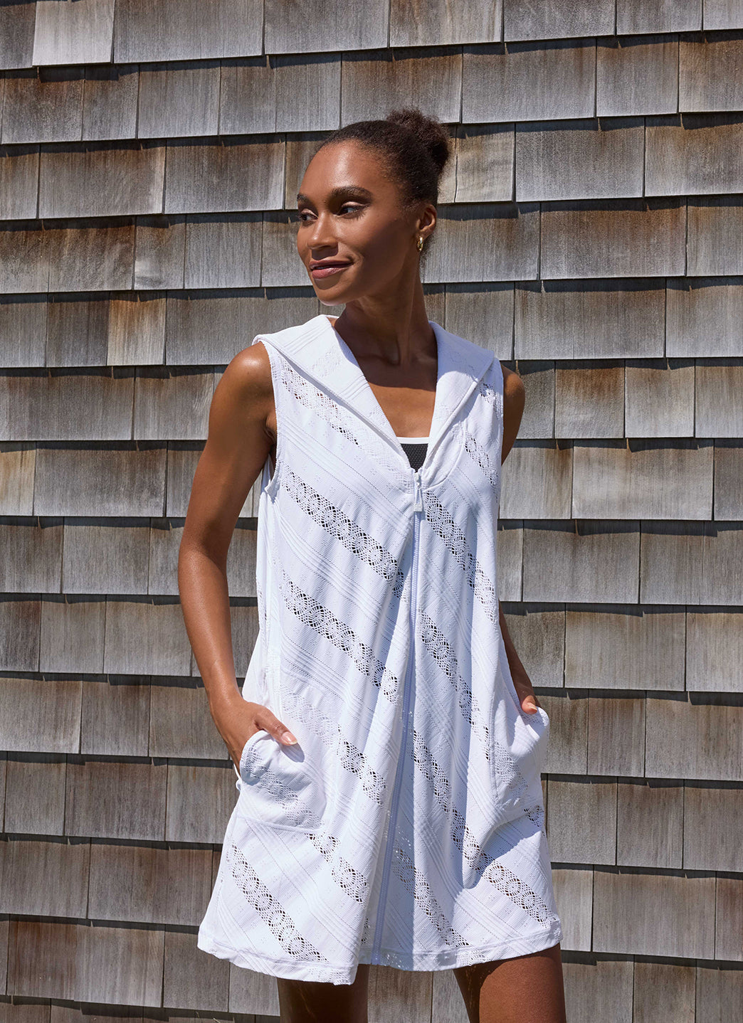 Beach House Women's Eva Crochet Zip Front Sleeveless Cover Up Dress