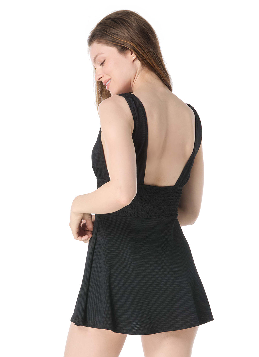 Beach House Women's Solid Pique Jess Smocked Waist Swim Dress