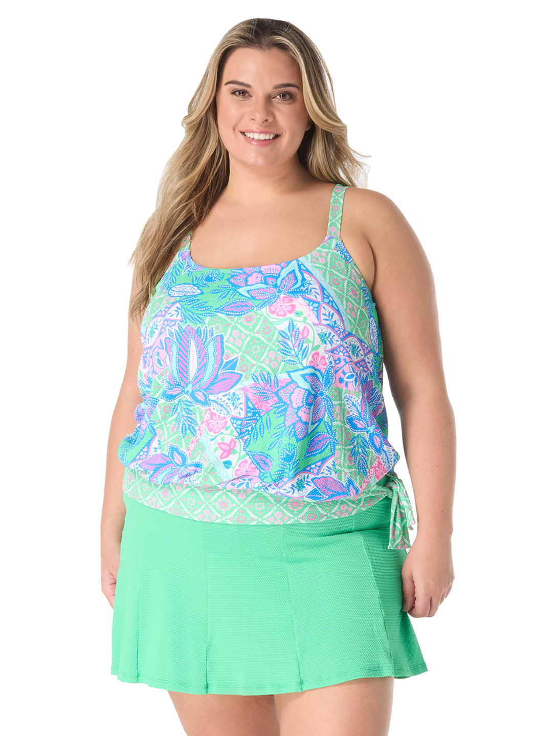 Beach House Women's Plus Size Estate Mosaic Pique Sarah Blouson Tankini Top