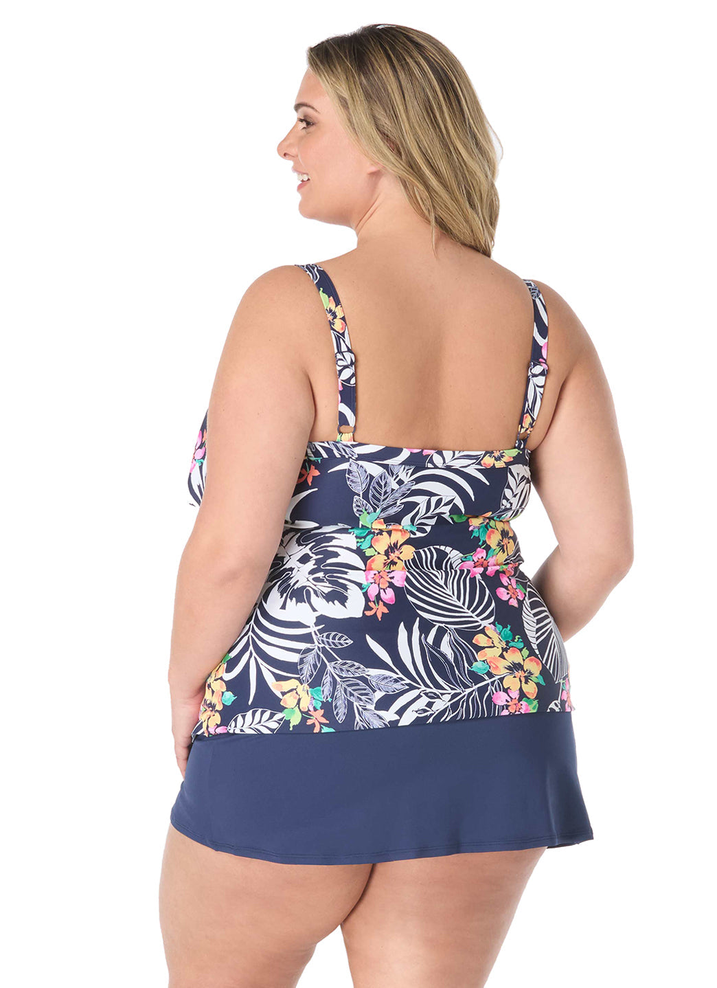 Beach House Women's Plus Size Indigo Jungle Jane Ruffle Tankini Top