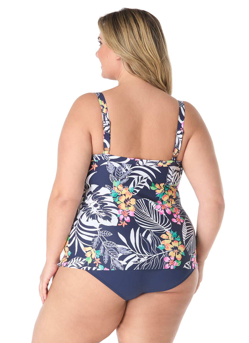 Beach House Women's Plus Size Indigo Jungle Jane Ruffle Tankini Top