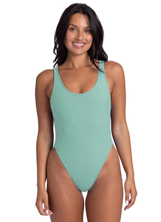 JOLYN Women's Solid Catherine Rib French Cut One Piece Swimsuit