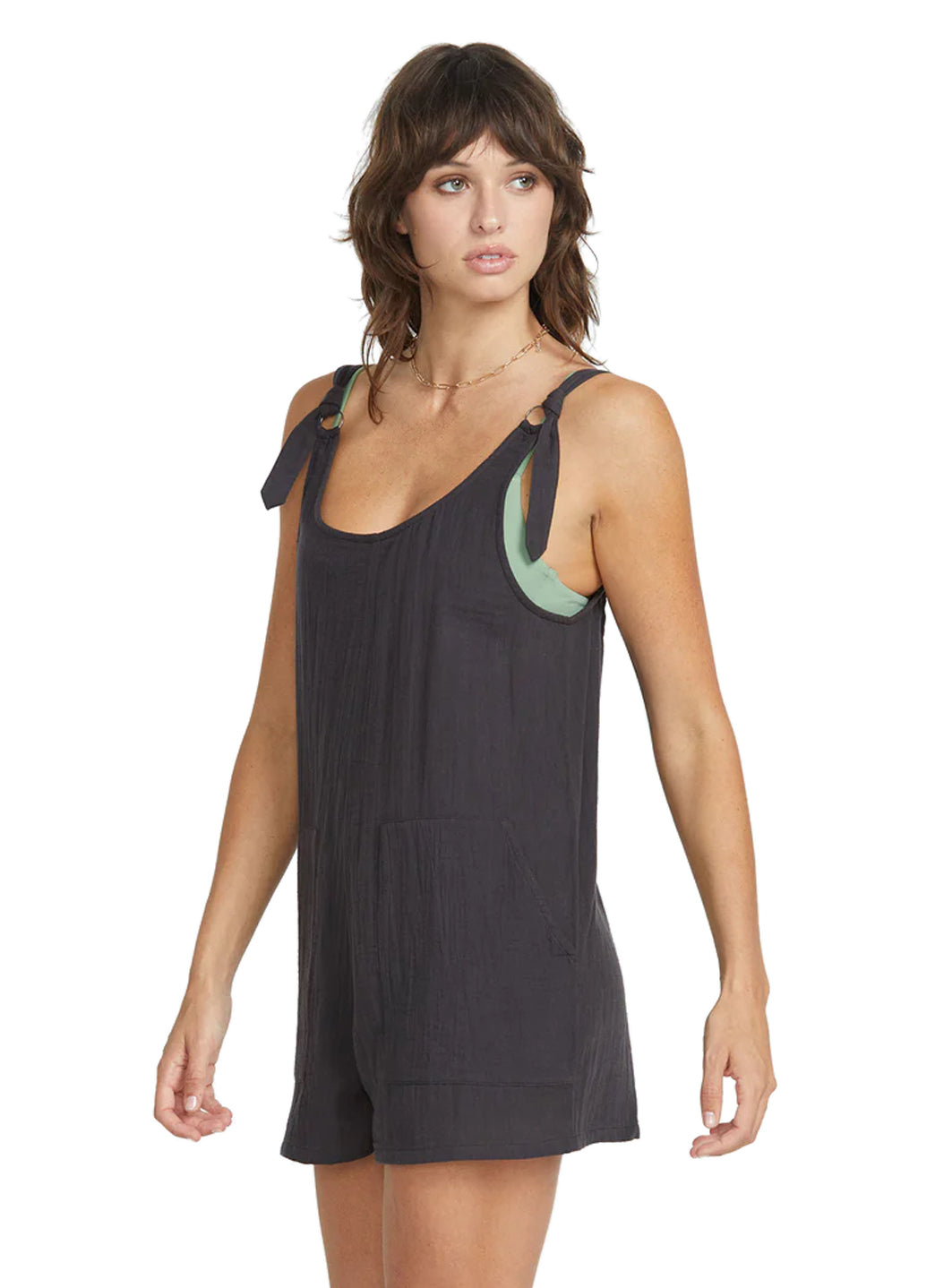 Volcom Women's Solid Lil Tie Strap Romper