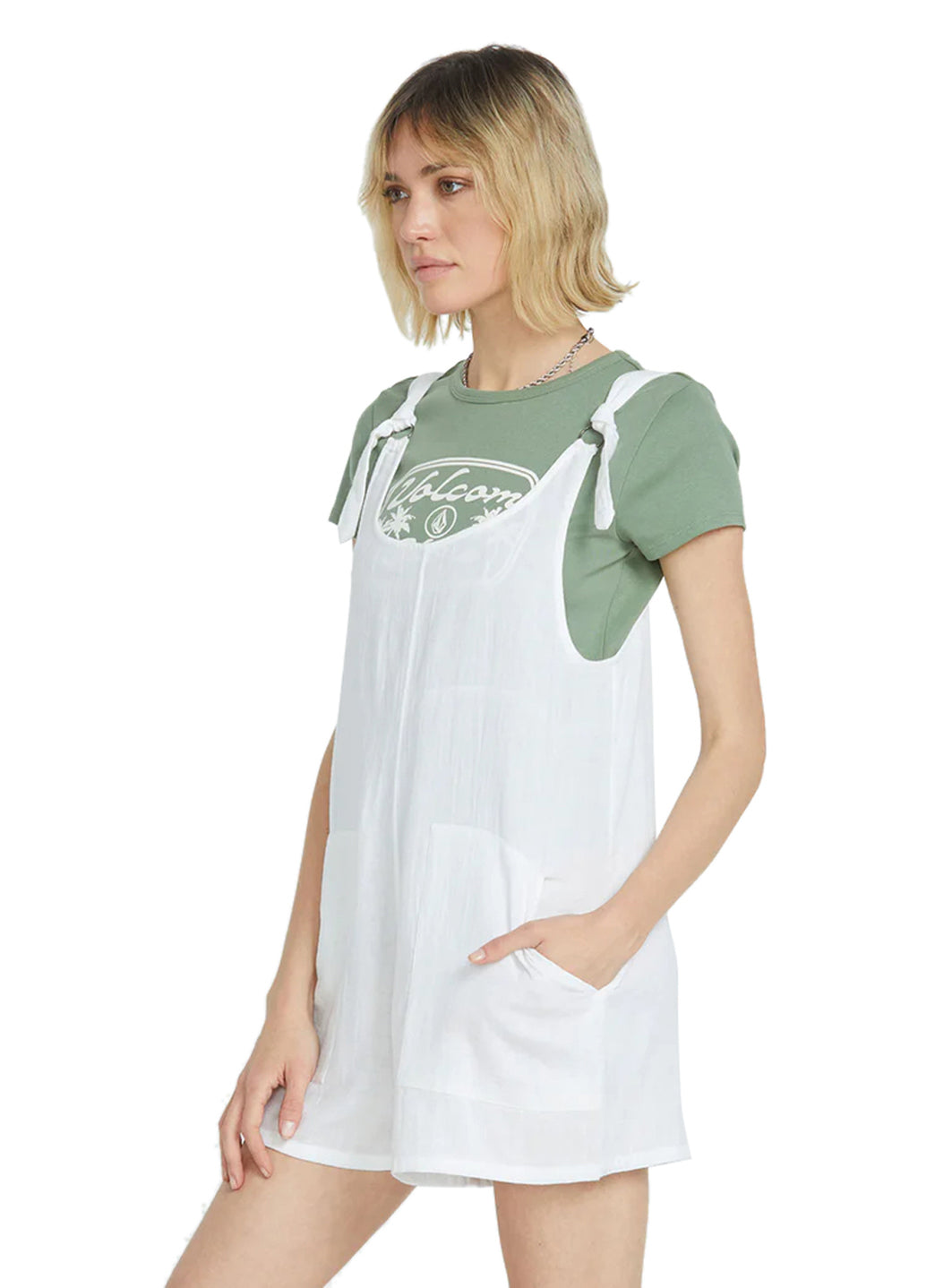 Volcom Women's Solid Lil Tie Strap Romper