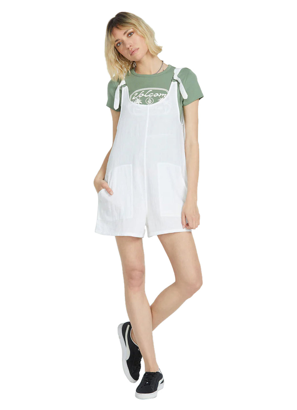 Volcom Women's Solid Lil Tie Strap Romper