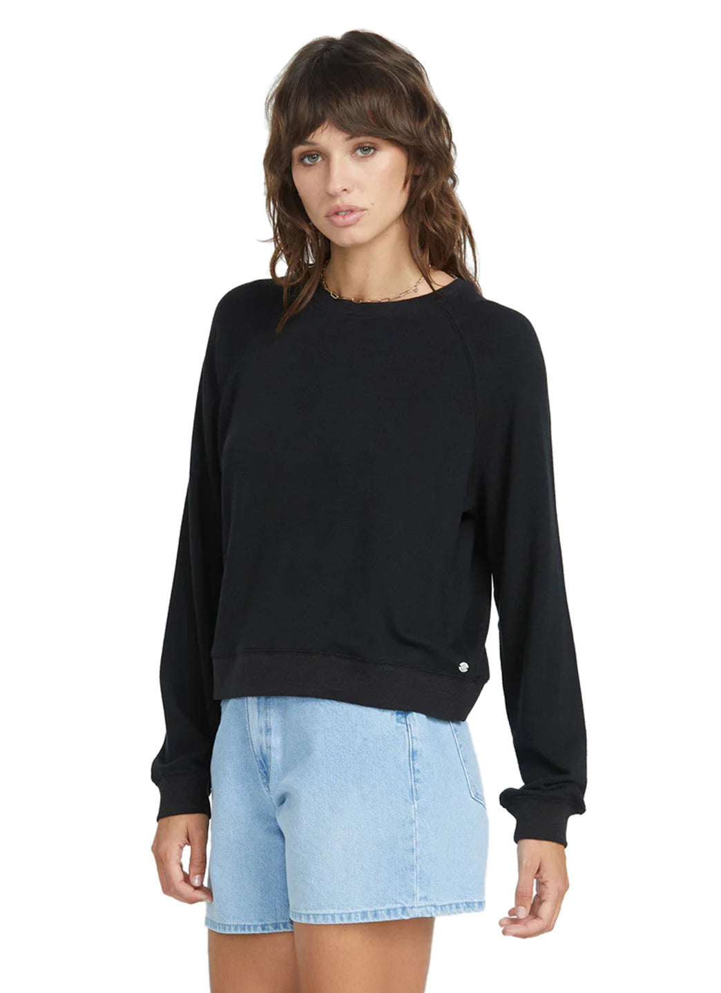 Volcom Women's Solid Lil Frenchie Long Sleeve Raglan Pullover