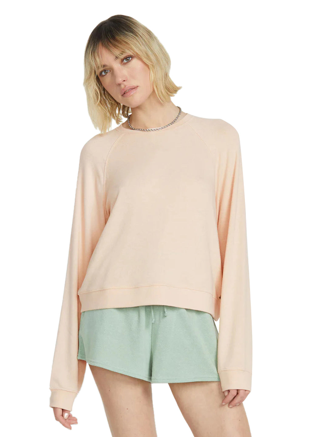 Volcom Women's Solid Lil Frenchie Long Sleeve Raglan Pullover