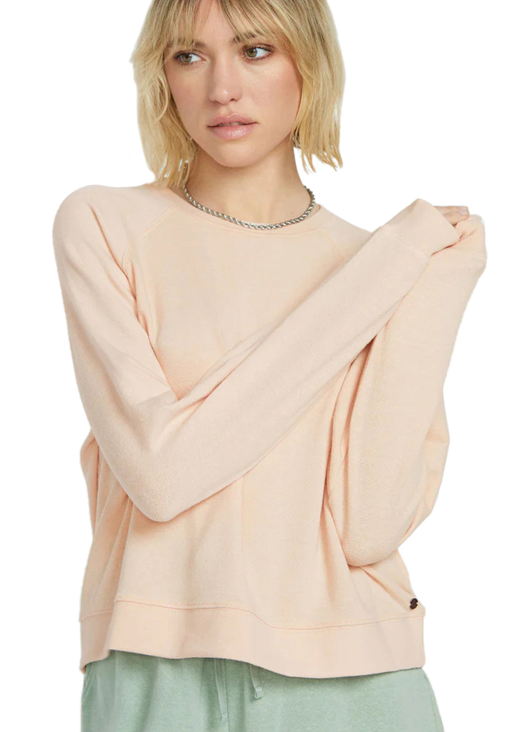 Volcom Women's Solid Lil Frenchie Long Sleeve Raglan Pullover