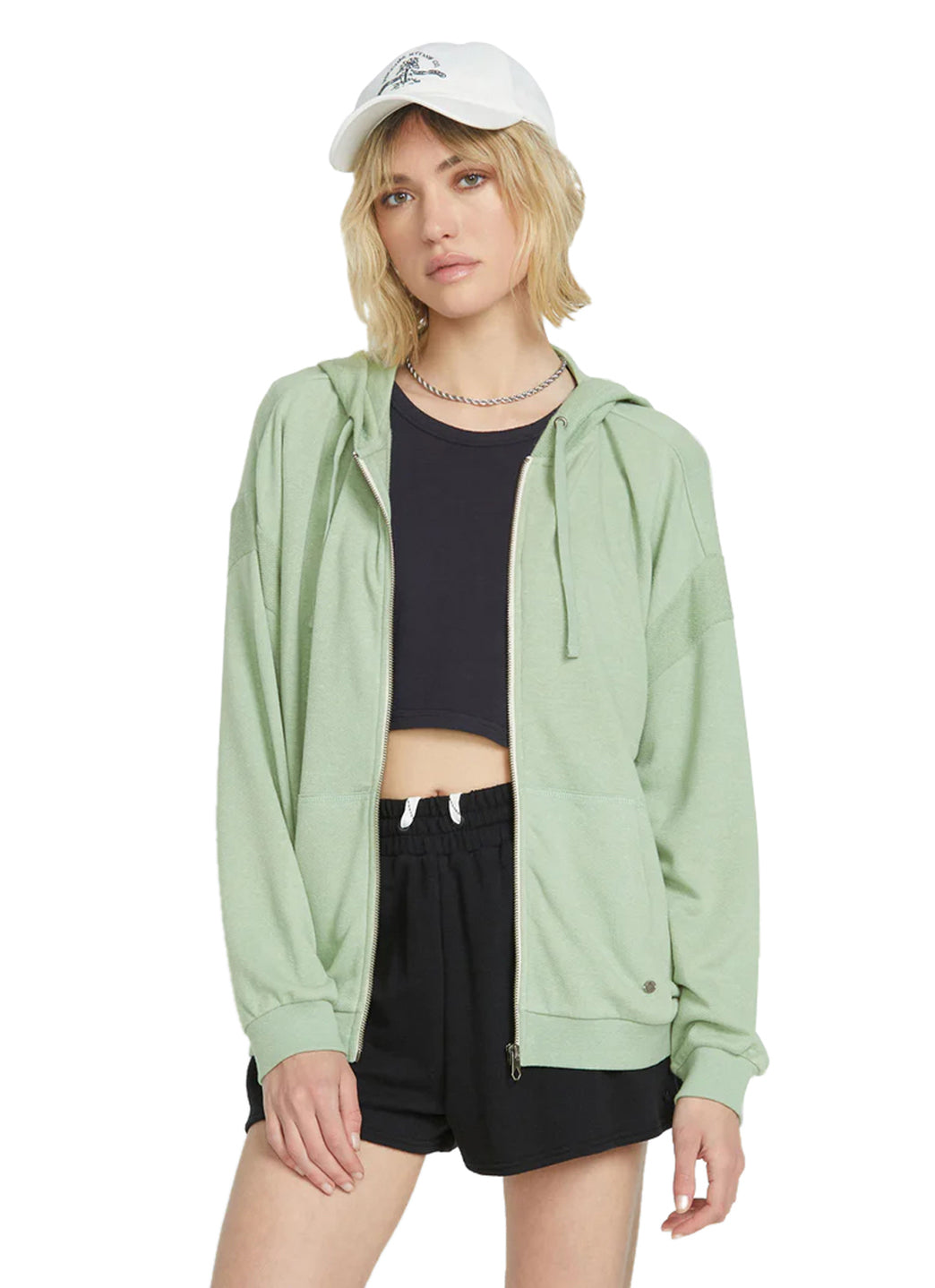 Volcom Women's Solid Lil Frenchie Zip Up Fleece Hoodie