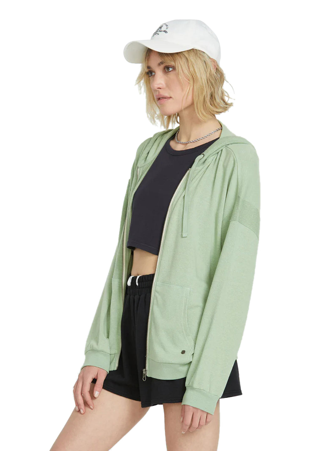 Volcom Women's Solid Lil Frenchie Zip Up Fleece Hoodie