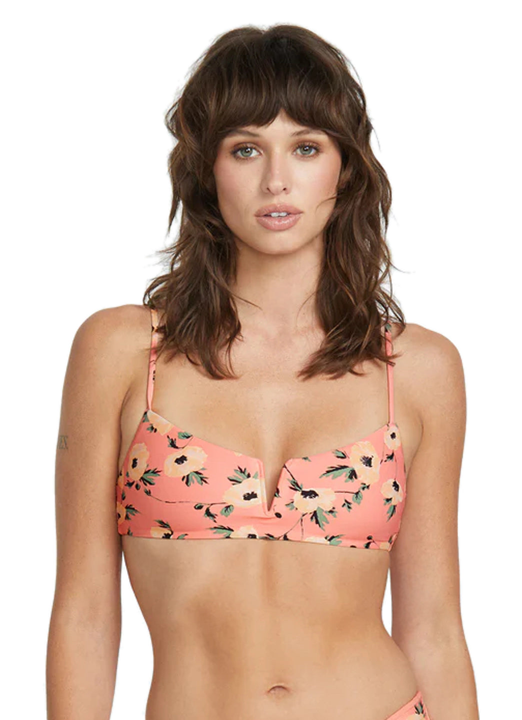 Volcom Women's Pirnt Call Me Big Poppy V-Uwire Bikini Top