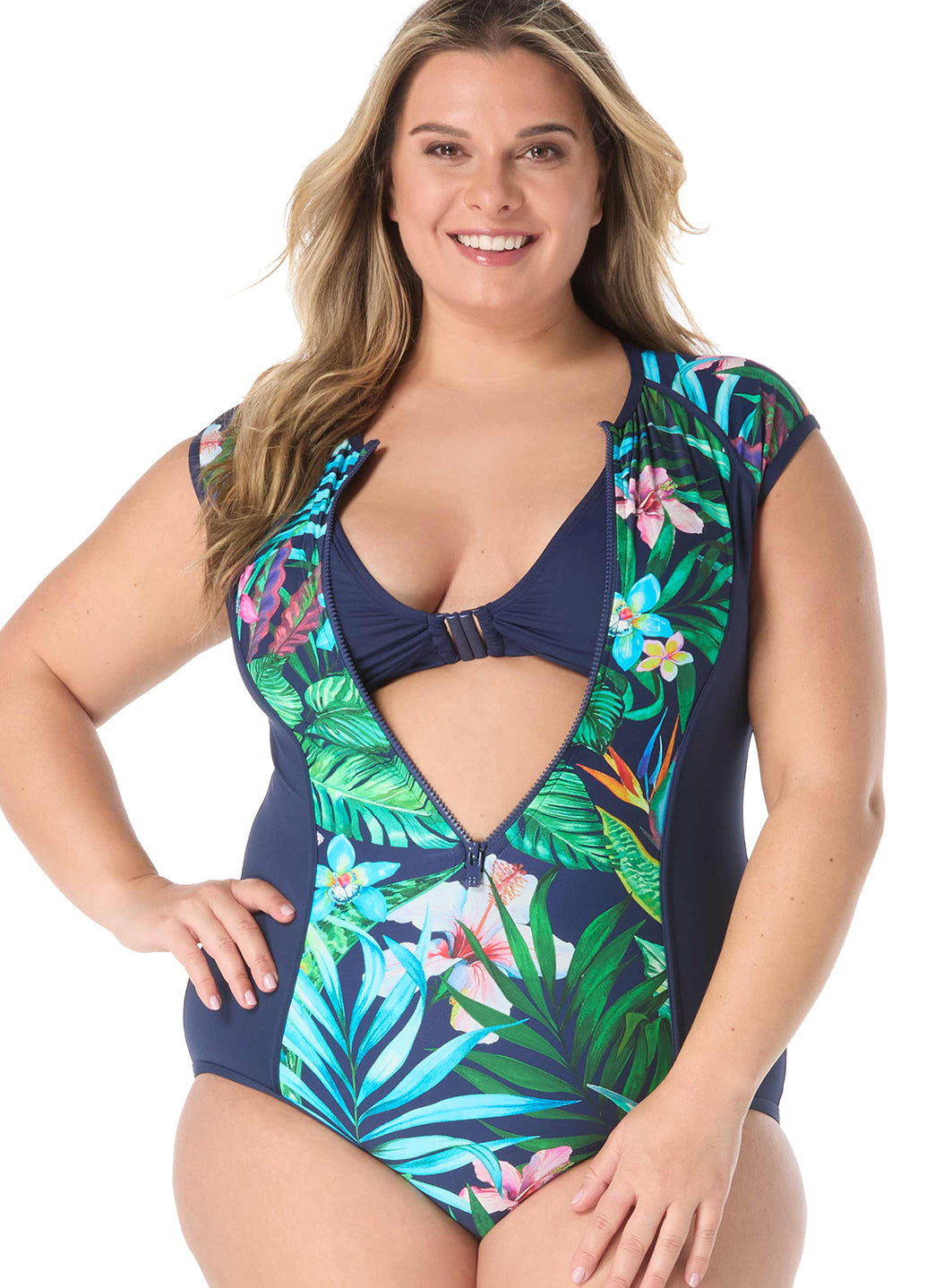 Beach House Women's Plus Size Tropic Paradise Endurance Zip Front