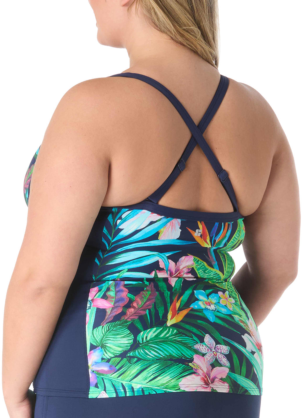 Beach House Women's Plus Size Tropic Paradise Ambition Fitted Cross Back Tankini Top