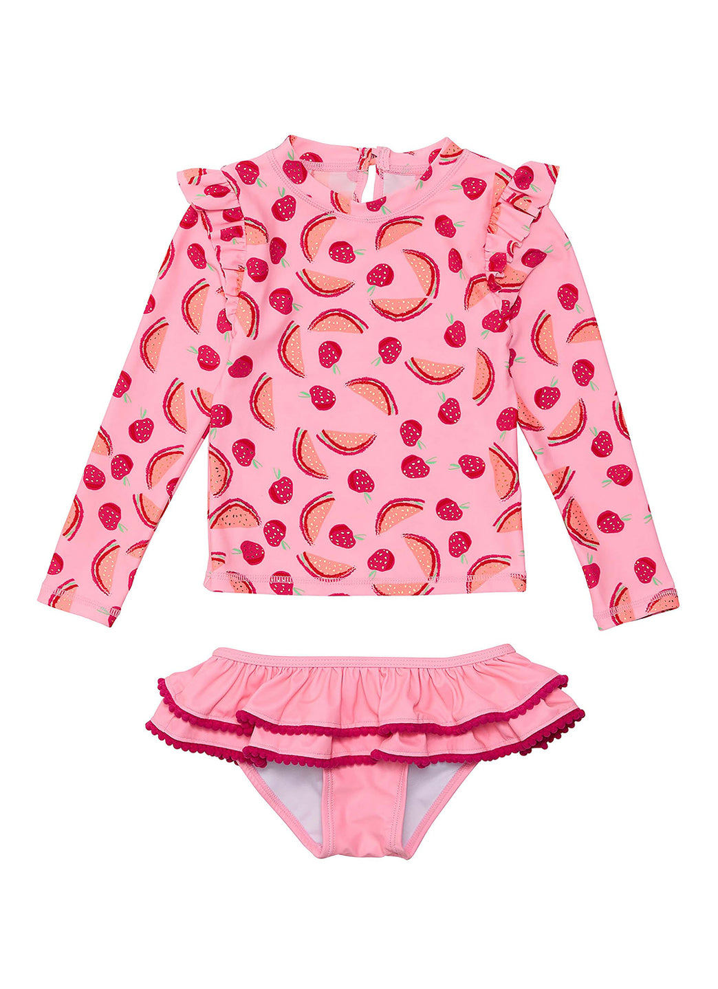 Snapper Rock Girls' Berry Sweet Long Sleeve Two Piece Rash Guard Set (Baby, Toddler, Little Kid)