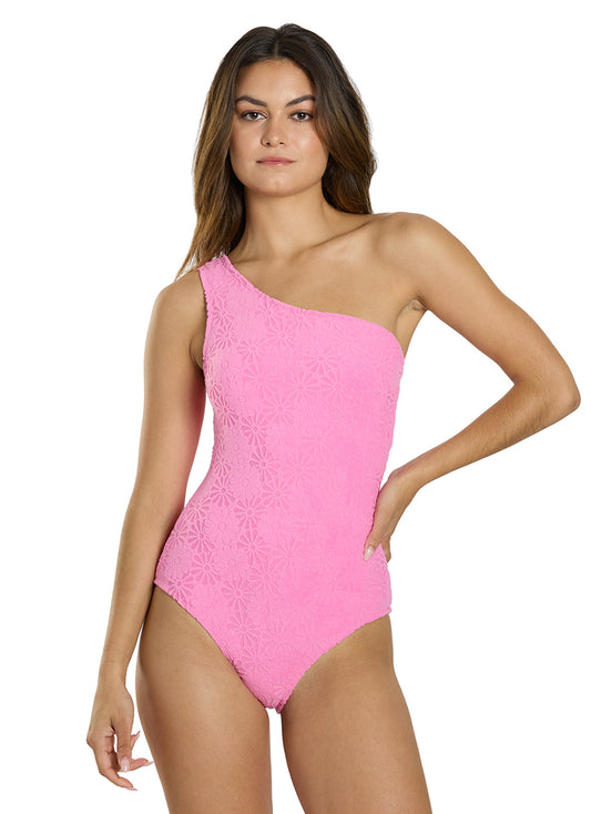 Snapper Rock Women's Bubblegum Bloom One Shoulder One Piece Swimsuit