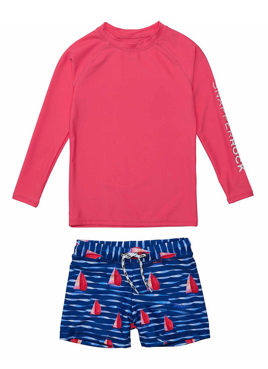 Snapper Rock Boys' Sailboat Rock Long Sleeve Rash Guard Set (Baby, Toddler, Little Kid)