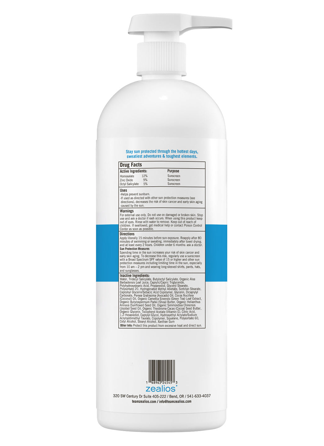 Zealios Skin Care Sport Performance Hybrid SPF 50 Sunscreen, 32 oz