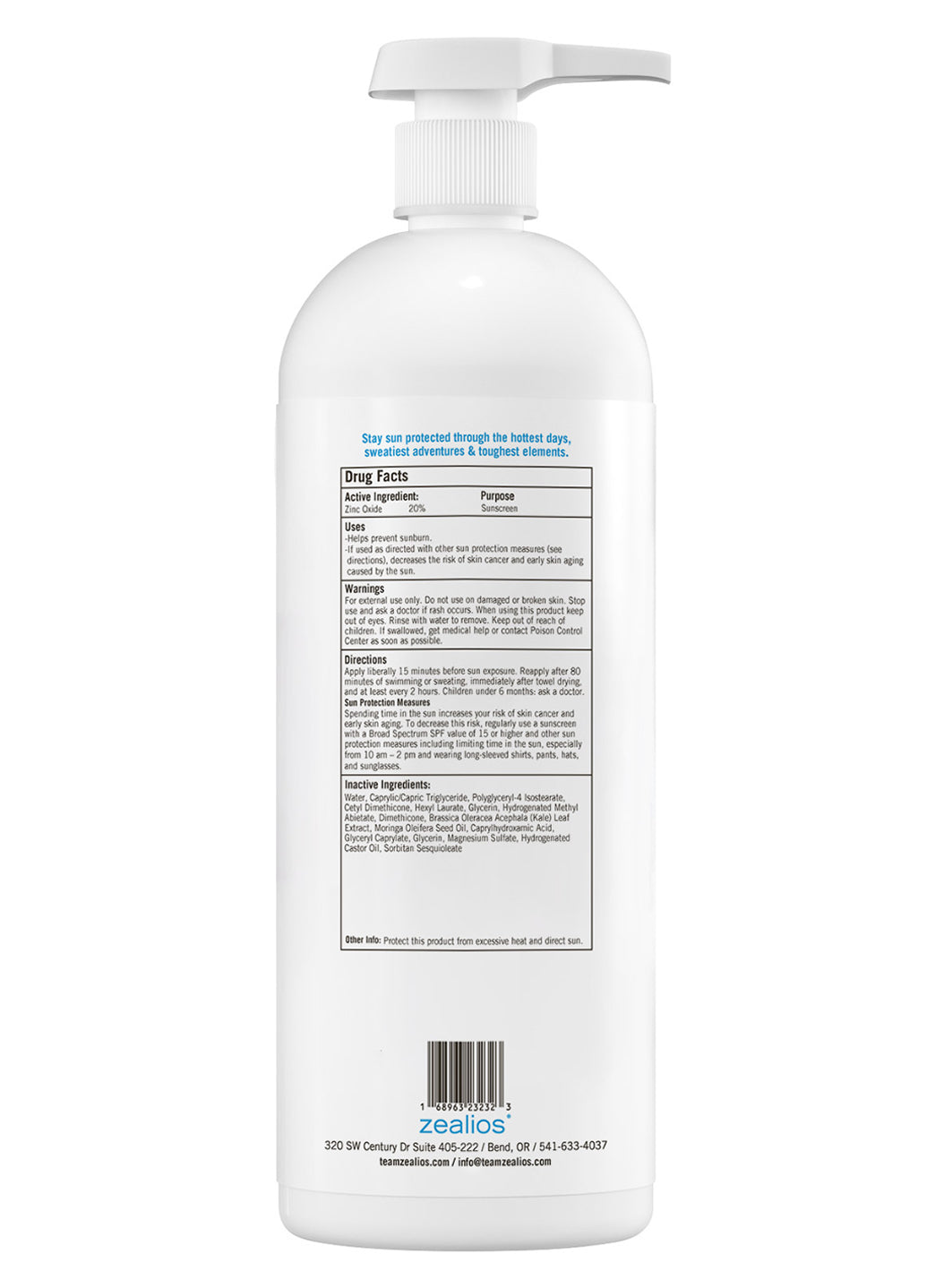 Zealios Skin Care Sport Performance Mineral with Reef Safe SPF 30 Sunscreen, 32 oz