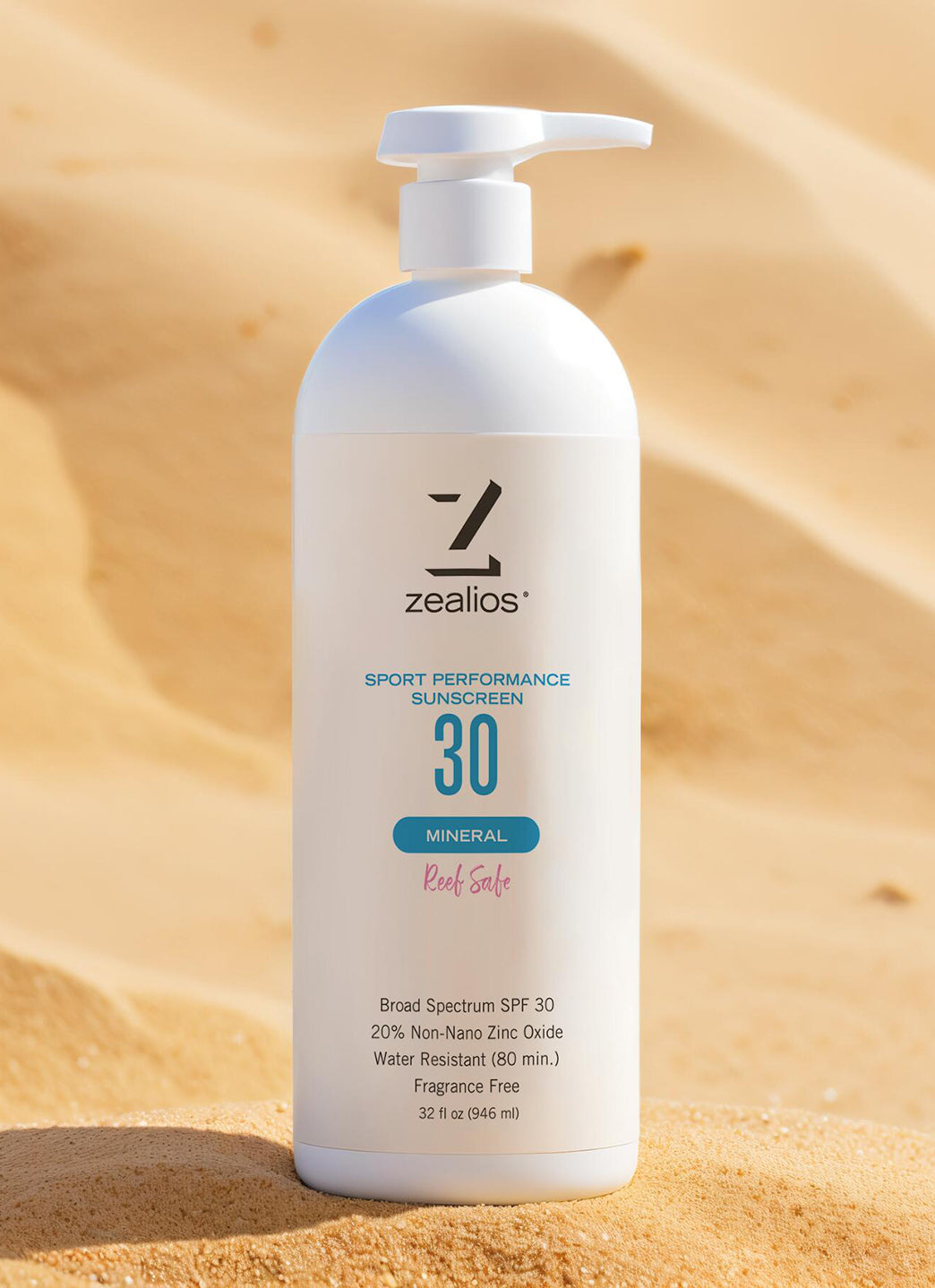 Zealios Skin Care Sport Performance Mineral with Reef Safe SPF 30 Sunscreen, 32 oz