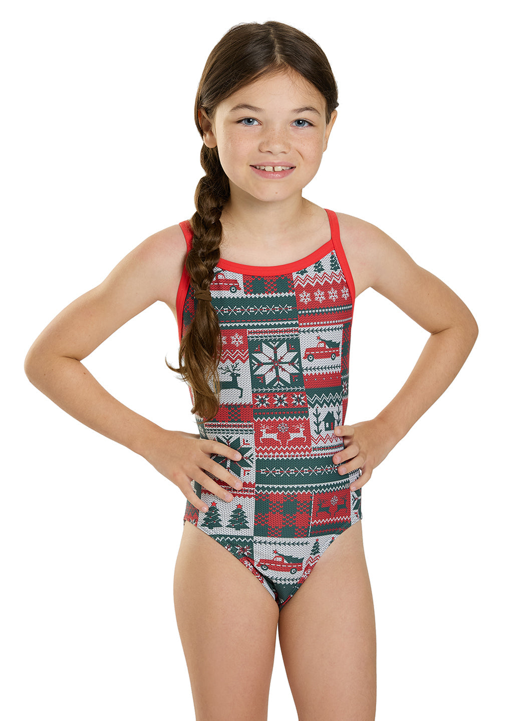 Sporti Granny Sweater Patchwork Pines Thin Strap One Piece Swimsuit (22-44)