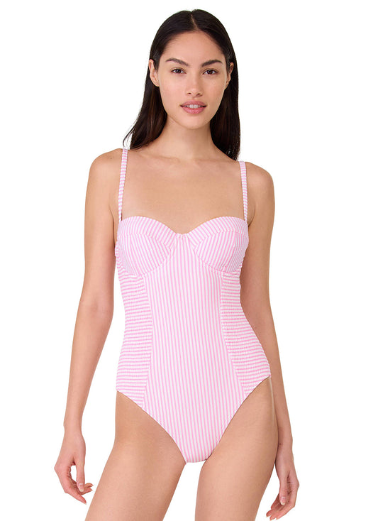 Kate Spade Women's Tide Stripe Smocked One Piece  Swimsuit
