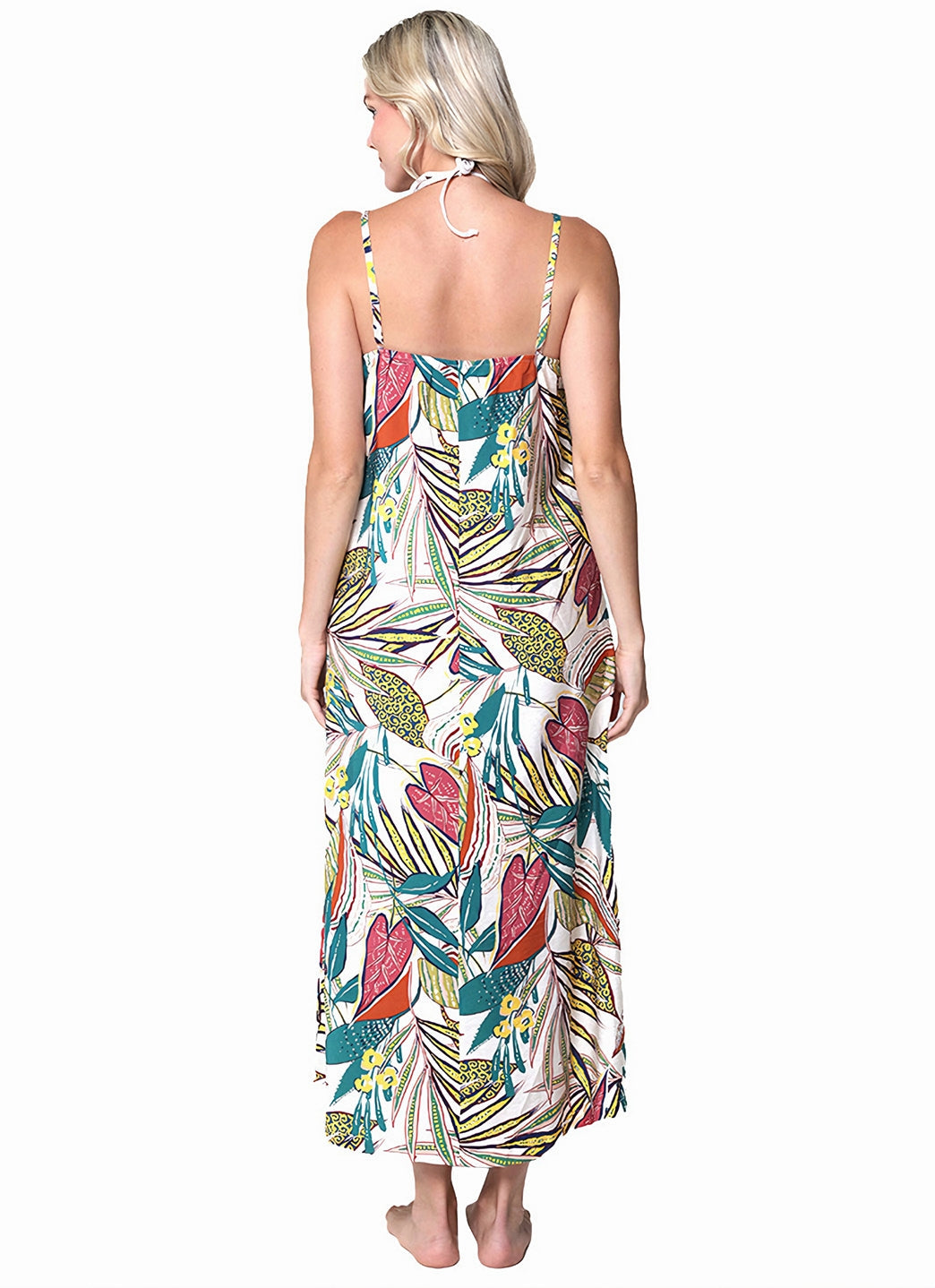 J.Valdi Women's Funky Palm Strappy Tie Front Maxi Cover Up Dress