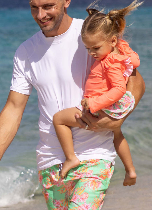 Snapper Rock Girls' Coastal Shells Long Sleeve Two Piece Rash Guard Set (Baby, Toddler, Little Kid)