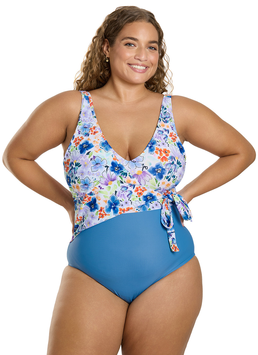 Sporti Plus Size Starlet Printed Tummy Control Side Tie One Piece Swimsuit