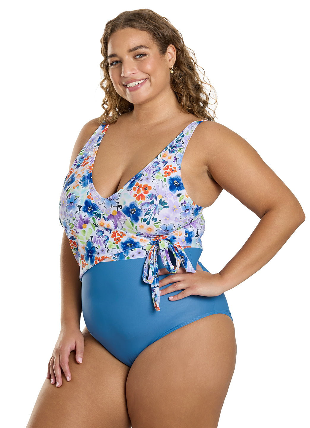 Sporti Plus Size Starlet Printed Tummy Control Side Tie One Piece Swimsuit