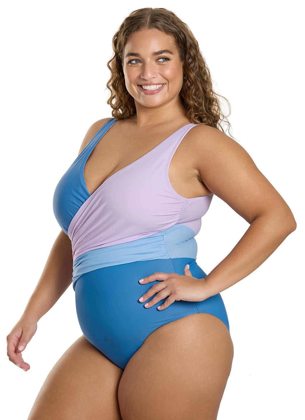 Sporti Plus Size Starlet Colorblock Tummy Control Wrap One Piece Swimsuit