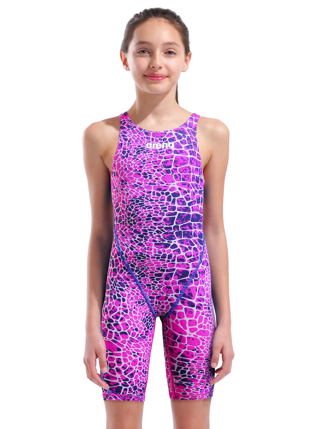 Arena Girls' Powerskin Snakeskin ST Next LE Open Back Tech Suit Swimsuit