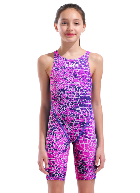 Arena Girls' Powerskin Snakeskin ST Next LE Open Back Tech Suit Swimsuit