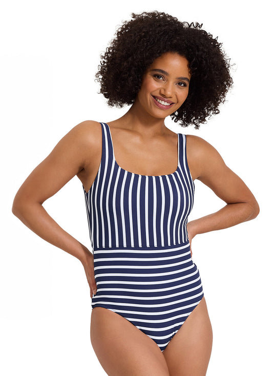 Tommy Bahama Women's Coastline Stripe Reversible Tank One Piece Swimsuit