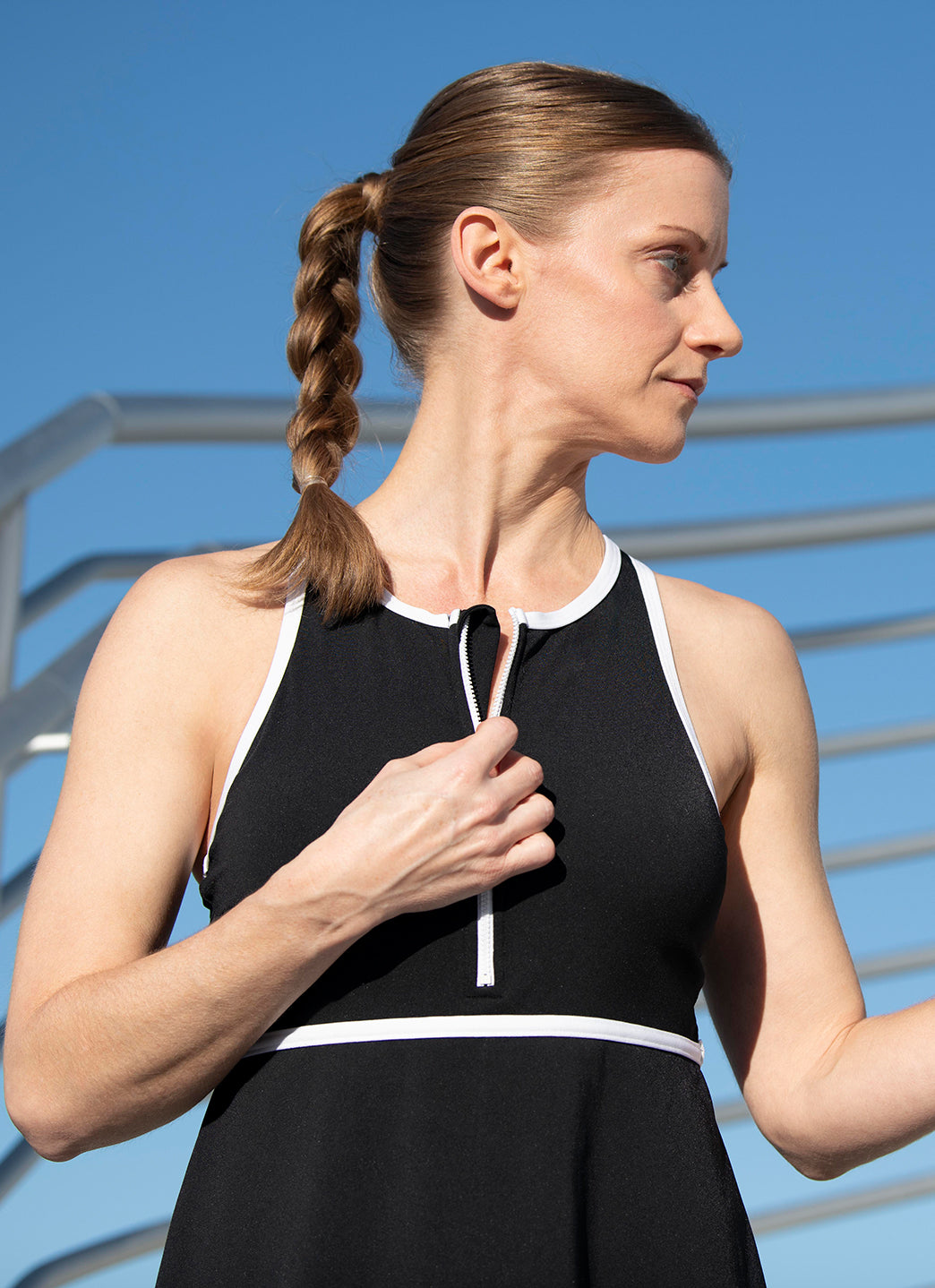 Dolfin Women's Aquashape Zip Front Fit and Flare Swim Dress