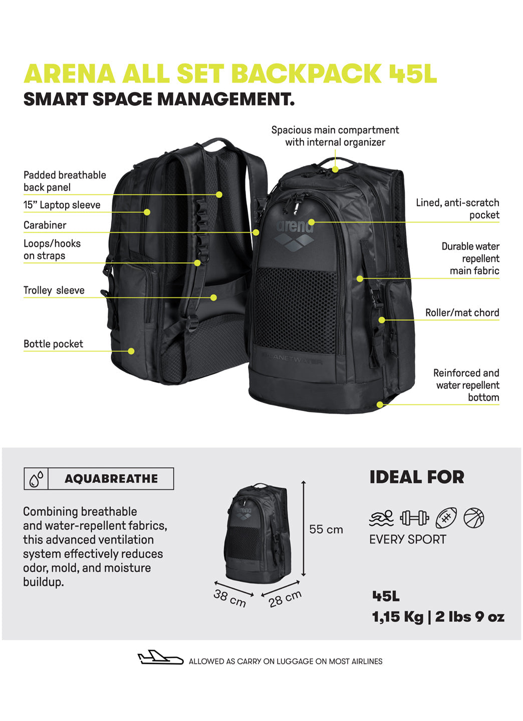 Arena All Set 45L Backpack
