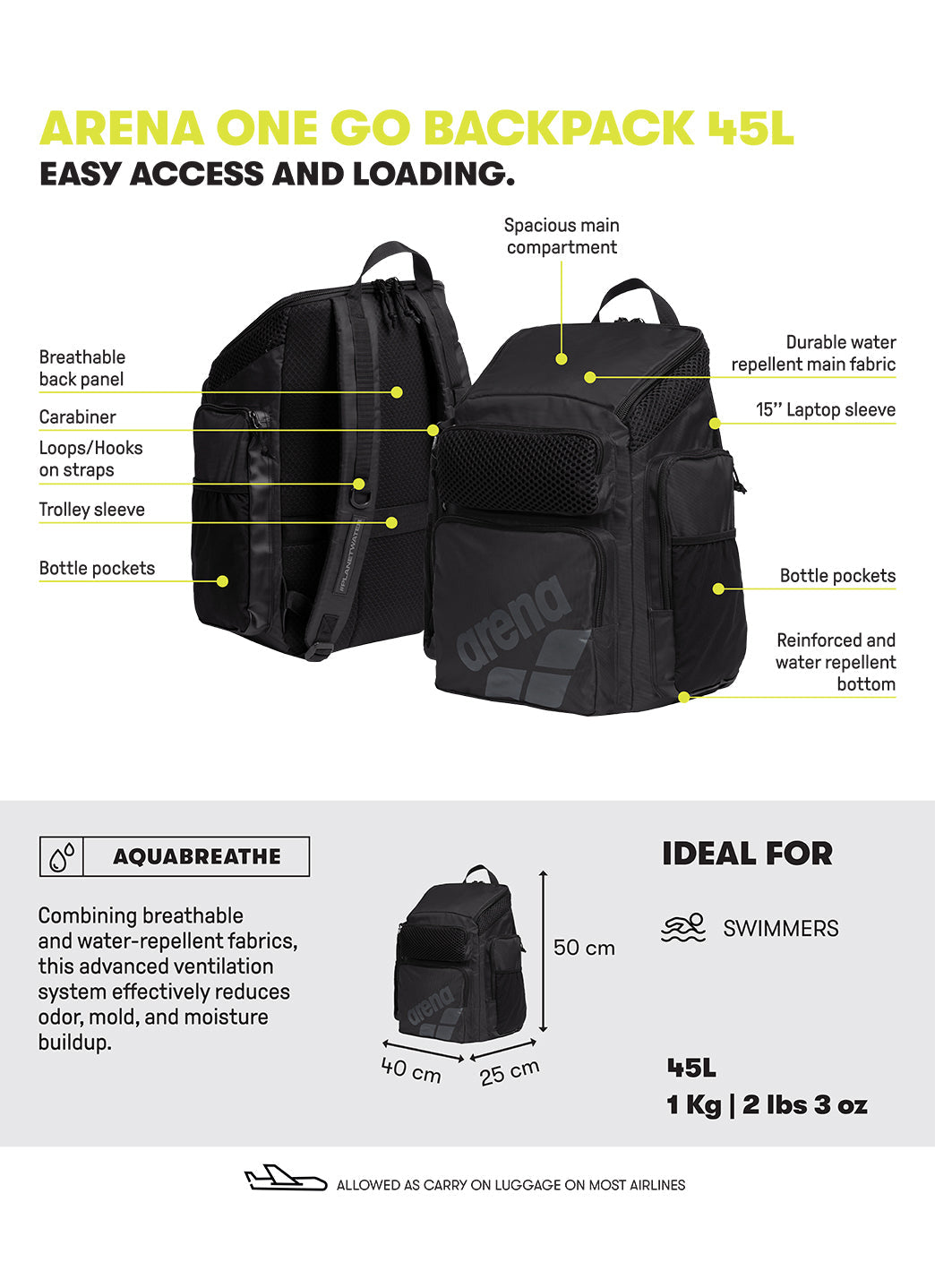 Arena One Go 45L Backpack
