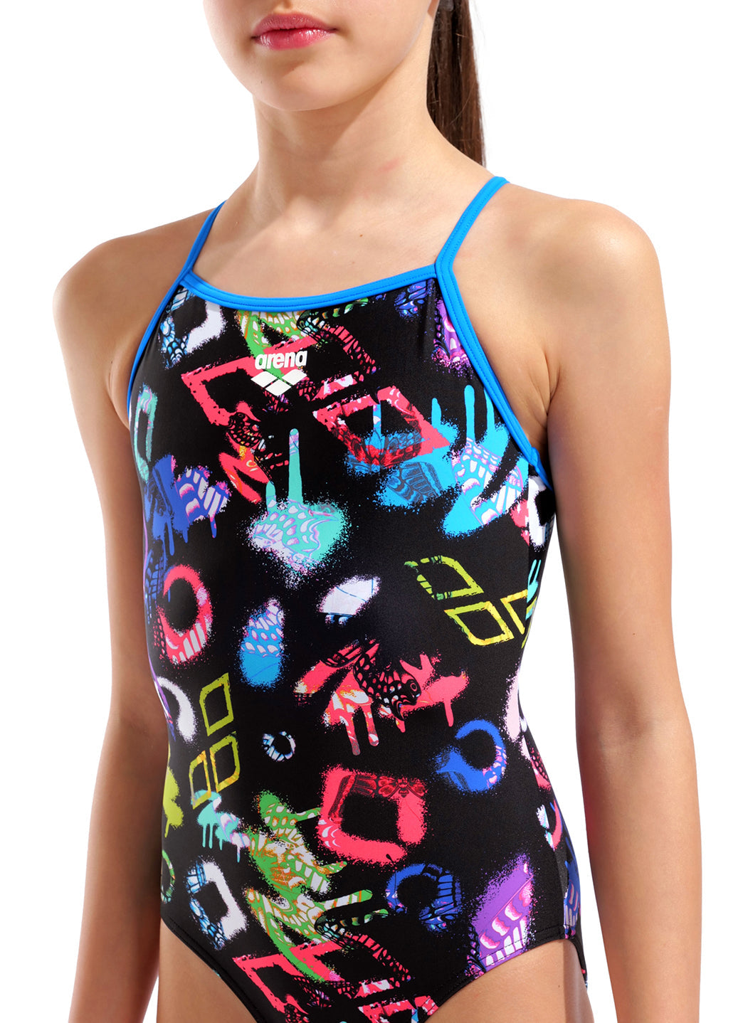 Arena Girls' Graffiti Swimsuit Light Drop Back One Piece Swimsuit (Little Kid, Big Kid)