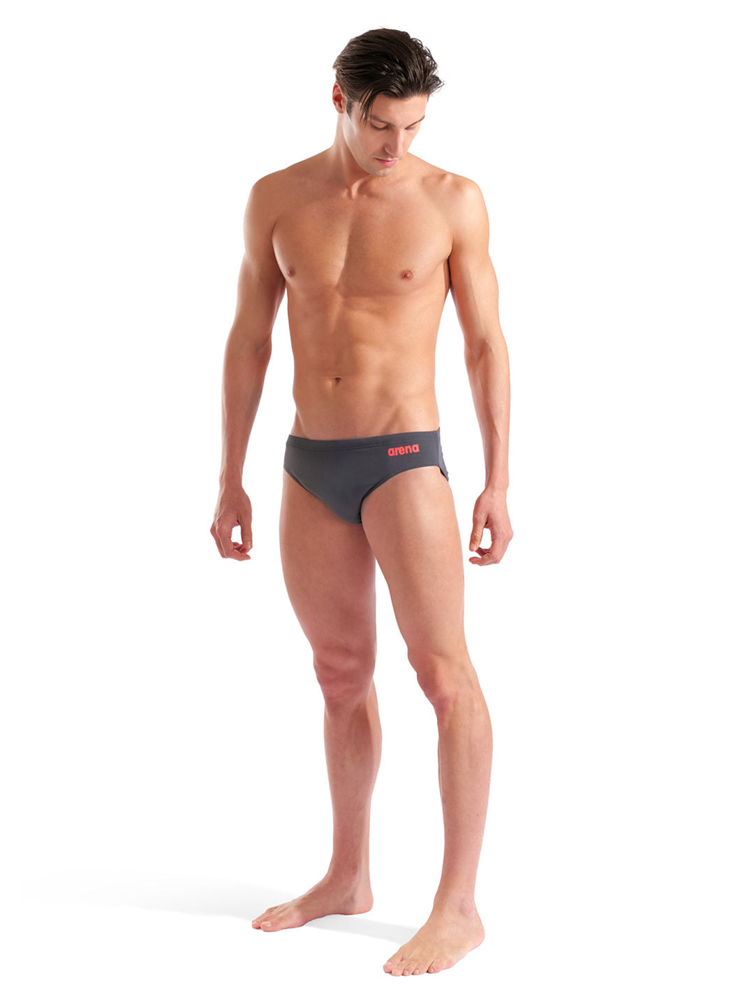 Arena Men's Solid Brief Swimsuit Asphalt/Bright Coral