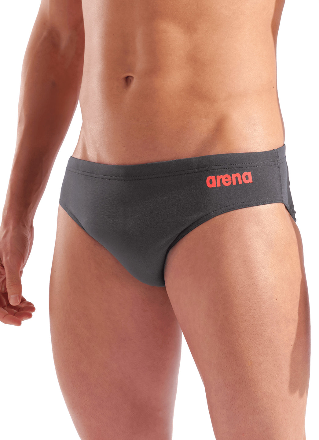Arena Men's Solid Brief Swimsuit Asphalt/Bright Coral