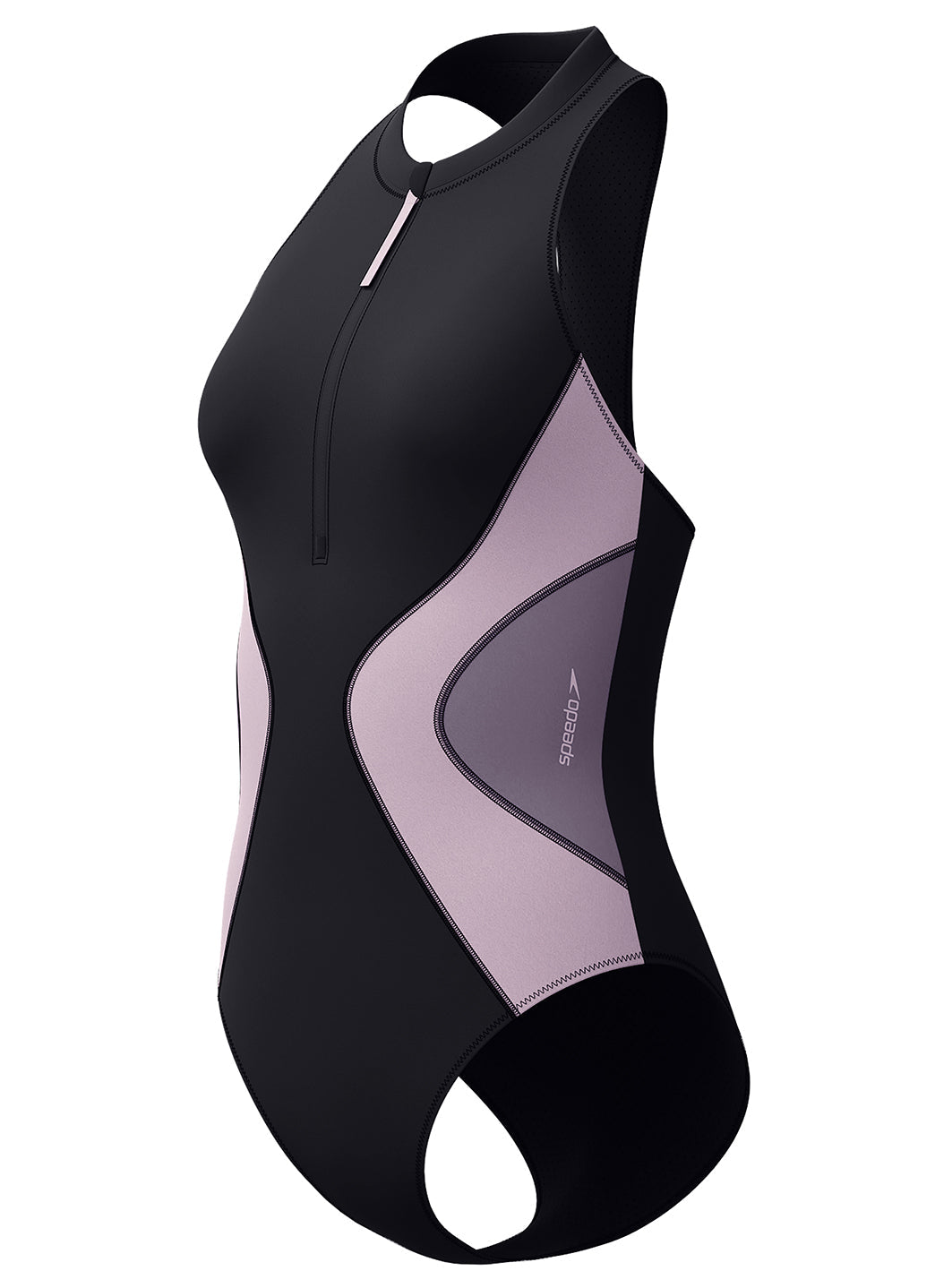 Speedo Women's Colorblock Zip Neck One Piece Swimsuit