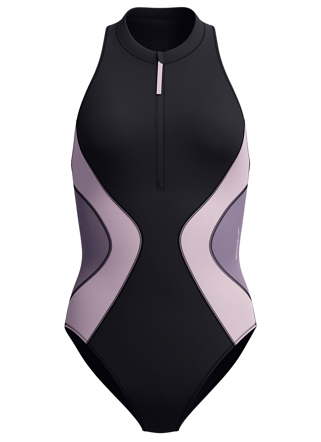 Speedo Women's Colorblock Zip Neck One Piece Swimsuit